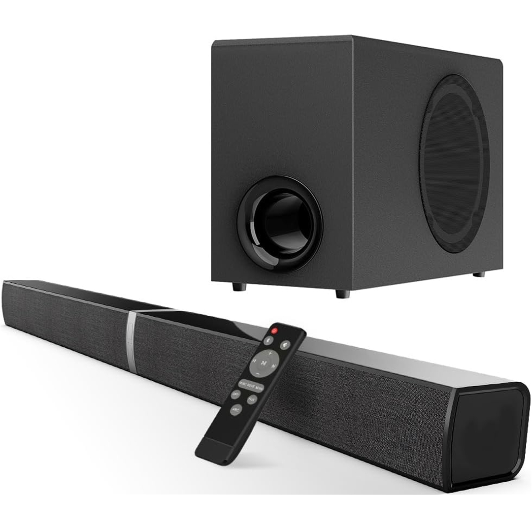 HoYLluDLL 120W Soundbar for TV with Subwoofer, 2-in-1 Split, 5.9″ Wired Subwoofer, Bluetooth 5.3, Black
